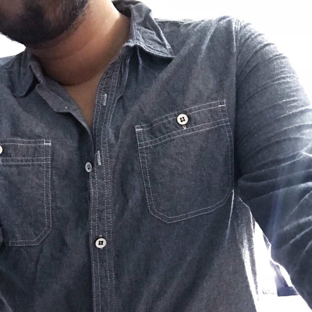 Blue Denim Style Casual or Formal Button Up Shirt